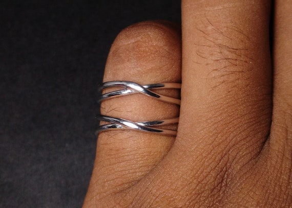 Plata Maciza 925 hecho a mano anillo doble espiral Blob