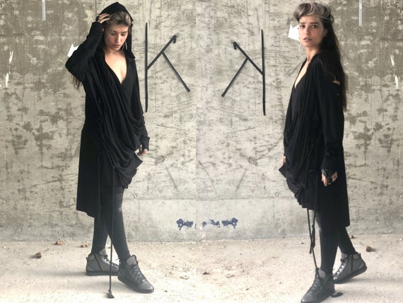 Unusual Black Modern Dress, Cyberpunk Streetwear for Women Unusual Black Modern Dress, Cyberpunk Streetwear for Women