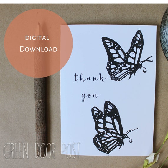 Printable Monarch Butterfly Thank You Card / Lino Print Card | Etsy