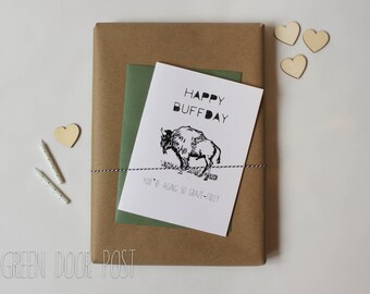 Pun Birthday Card With Envelope / Funny Dad Joke Buffalo Birthday Card / Happy Buffday