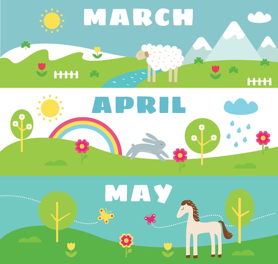 Spring Months Flashcards Set Etsy