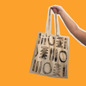 funky shapes canvas tote bag !!! by Ingrid Zijlema / (unique, aesthetic, cool, fun, lino, relief, print, design, art, fashion, accessories)