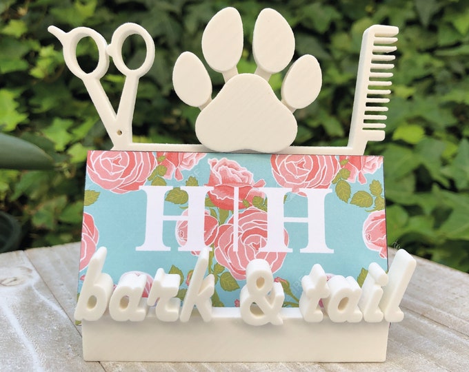 Personalized Name Dog Groomer Business Card Holder Display. White