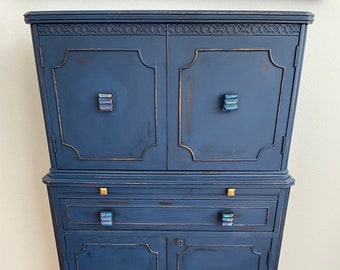Vintage Distressed Blue Cabinet- a RMC "Rock-Ola" Original Piece