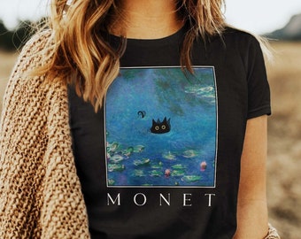 Monet Waterlily Cat Shirt, Claude Monet Swimming Cat Tshirt, Black Cat tee, Funny Cat in water shirt, Ladies Shirts, Funny gift idea BC002