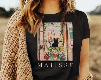 Matisse Cat Shirt, Henri Matisse Open Window Cat Tshirt, Black Cat tee, Funny Cat shirt, Matisse shirt, Ladies Shirts, Funny gift idea BC004