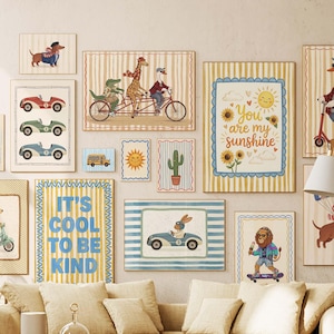 Megapack de láminas de arte mural infantil: Más de 100 animales retro para decoración de guarderías y salas de juegos (descarga digital)