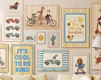Méga lot d'impressions d'art mural pour enfants : plus de 100 décorations rétro pour chambre d'animaux et salle de jeux (téléchargement numérique)