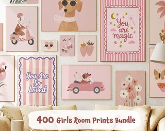 Lot d'oeuvres d'art murales pour chambre de fille : 400 impressions roses (téléchargement numérique)