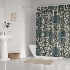 William Morris Shower Curtain, Gray Antique Botanical Bathroom curtain, Floral vintage, Victorian Garden Retro Shower Curtain