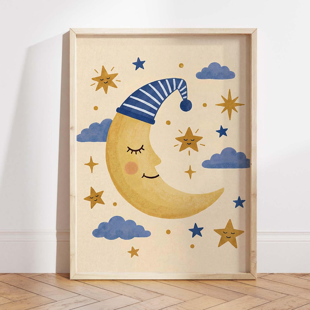 Sleepy Moon Stars Nursery Print, Gender Neutral Kids Room Decor ...