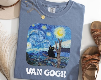 Chemise chat Van Gogh Comfort Colors, t-shirt Nuit étoilée