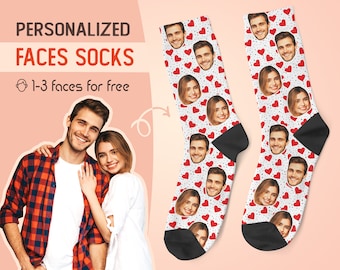 Couple Socks, Valentine gift, Custom Face Socks, Personalized Hearts Photo Socks, Picture Face on Socks, Customized Gift For Her, For Him