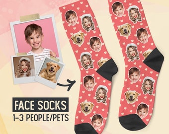 Custom Face Socks, Personalized Hearts Photo Socks, Picture Face on Socks, Customized Funny Photo Gift For Her, Valentine gift (VK0019)