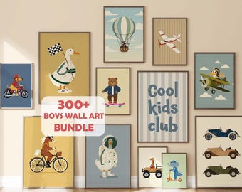 Retro Kids Wall Art Bundle 300+ Prints, Boys Room Nursery Decor Set, Printable Digital Download