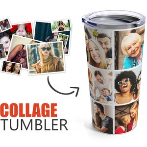 Photos Collage Tumbler, Photos Tumbler, Personalized Travel Mug, Gift for Her, Gift for Mom, Custom Pictures Tumbler, Friend Birthday Gift