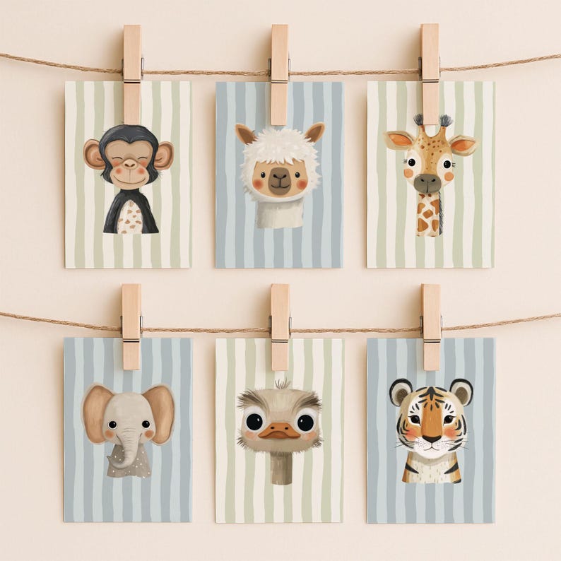 Safari Animal Nursery Prints Bundle, Jungle Animal Wall Art for Kids ...
