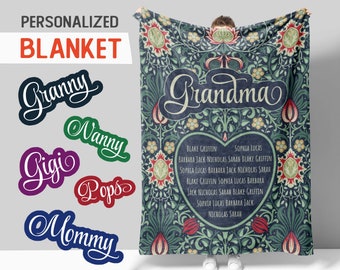 Personalized Grandparent Blanket, Custom Grandma Blanket, Grandparent Gift, Grandkids Blanket, Gifts for Grandma, Grandma Gift, BL006