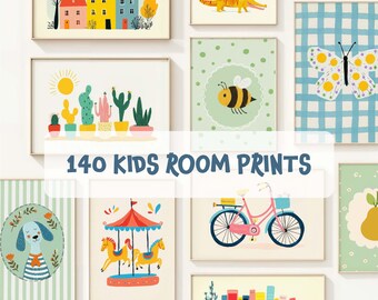 Lot imprimable d'art mural pour enfants - 140 illustrations de livres de contes fantaisistes, impressions animalières pour décoration de chambre d'enfant, salles de jeux ou mur de galerie pour enfants