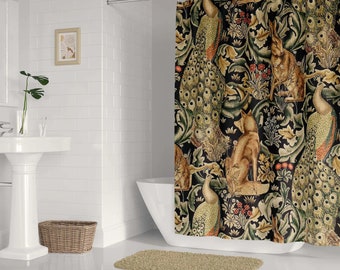 William Morris Shower Curtain, Forest Art Deco Bathroom curtain, Art Nouveau Home Decor, Retro Shower Curtain