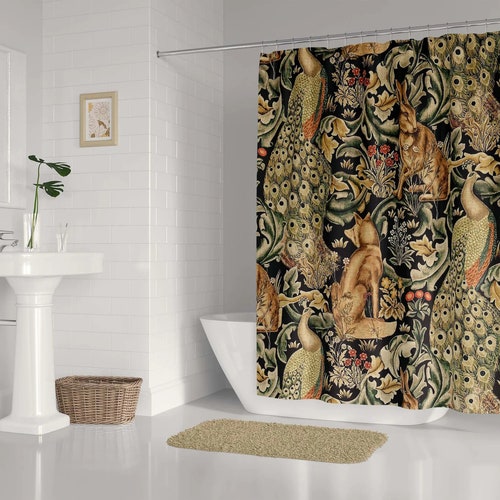 William Morris Vintage Shower Curtain Forest Art Deco Etsy