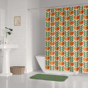 Retro Scandinavian Flowers Shower Curtain, Pastel colors Bath Curtain, Bathroom Decor, Waterproof Curtain, Tulips, Scandi design