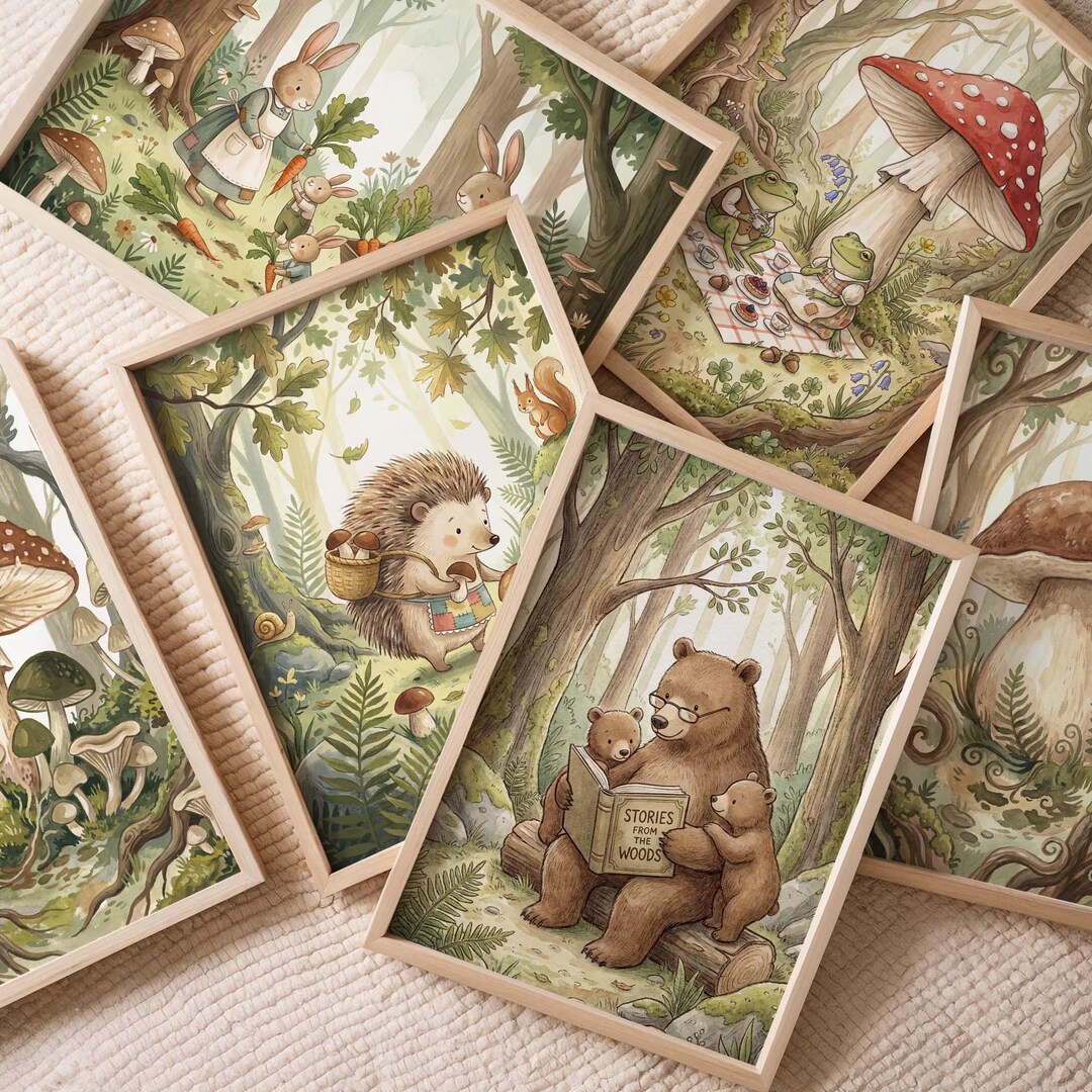 Woodland Nursery Prints Bundle, Storybook Forest Animals Wall Art ...