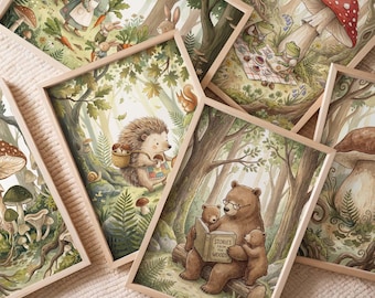Woodland Nursery Prints Bundle, Storybook Forest Animals Wall Art (Digital Download)