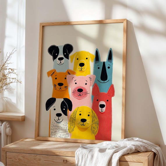 Colorful Dog Nursery Printable, Modern Dogs Wall Art for Kids Room, Playroom Decor, Pet Lover Poster, Instant Download, Printable art