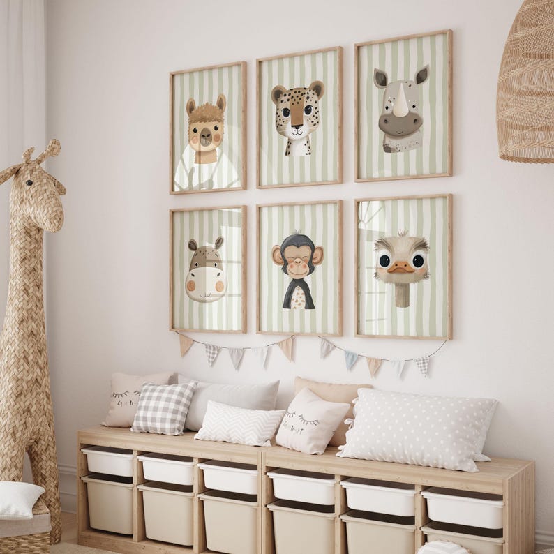 Safari Animal Nursery Prints Bundle, Jungle Animal Wall Art for Kids ...