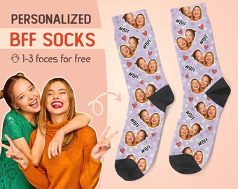 Calcetines faciales personalizados, calcetín personalizado con foto de mejores amigos, cara con imagen en calcetines, regalo fotográfico divertido personalizado para ella, él, amigos BFF, #1BFF