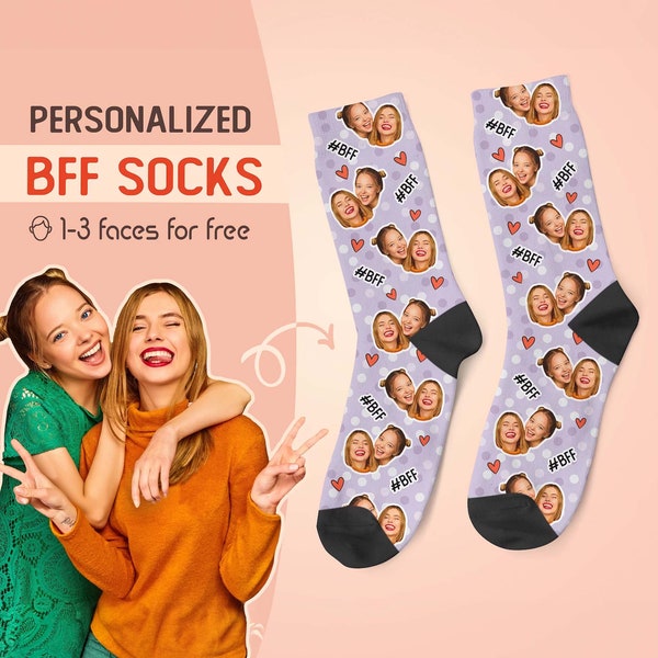 Custom Face Socks, Personalized Best Friends Photo Sock, Picture Face on Socks, Customized Funny Photo Gift For Her, Him, Friends BFF, #1BFF