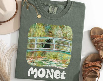 Comfort Colors Monet Cat Shirt, Japanese Bridge Art Tee