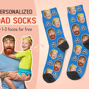 Father's day gift, World's Best 1 Dad Socks, Custom Gift For Dad, Funny Gift For Father's Day, Daddy Gift, Custom Face Socks image 1