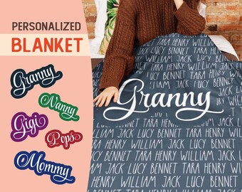 Personalized Grandma Blanket, Grandkids Names, Plush Polyester