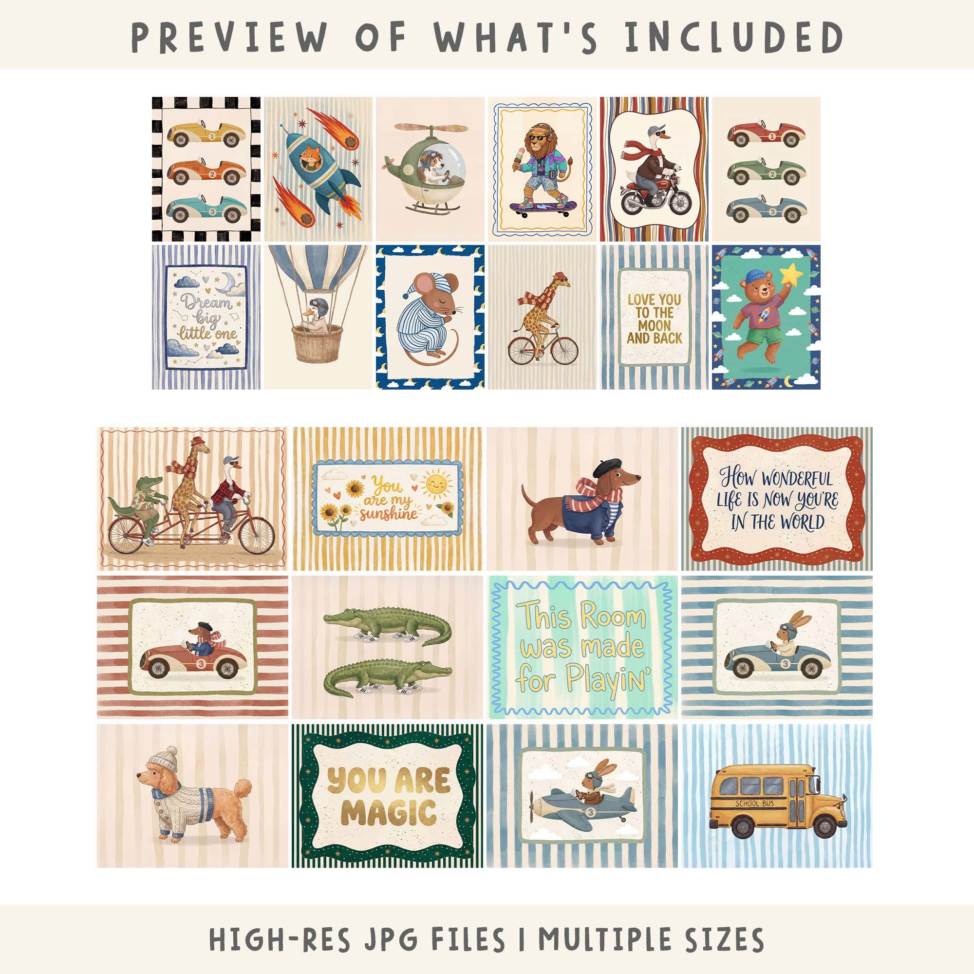 Kids Wall Art Prints Megabundle: 100+ Retro Animal Nursery & Playroom ...