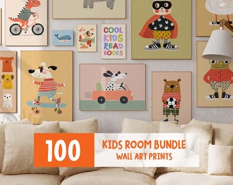 Modern Kid's Room Wall Art Bundle Set of 100 Prints, DIGITAL Download, Eclectic Nursery Prints, Playroom Decor, Maximalist Prints