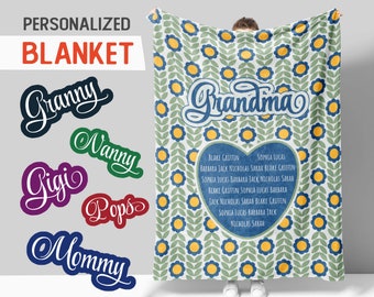 Personalized Grandparent Blanket, Custom Grandma Blanket, Grandparent Gift, Grandkids Blanket, Gifts for Grandma, Grandma Gift, BL007