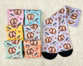 Custom Face Socks, Personalized Best Friends Photo Sock, Picture Face on Socks, Customized Funny Photo Gift For Her, Him, Friends BFF, #1BFF