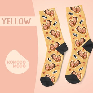 Custom Face Socks, Personalized Best Friends Photo Sock, Picture Face on Socks, Customized Funny Photo Gift For Her, Him, Friends BFF, 1BFF Yellow