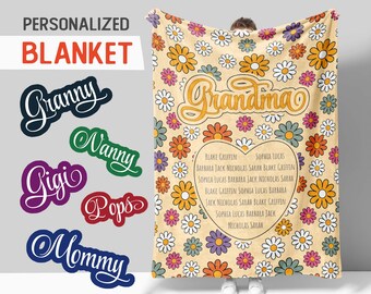 Personalized Grandparent Blanket, Custom Grandma Blanket, Grandparent Gift, Grandkids Blanket, Gifts for Grandma, Grandma Gift, BL005