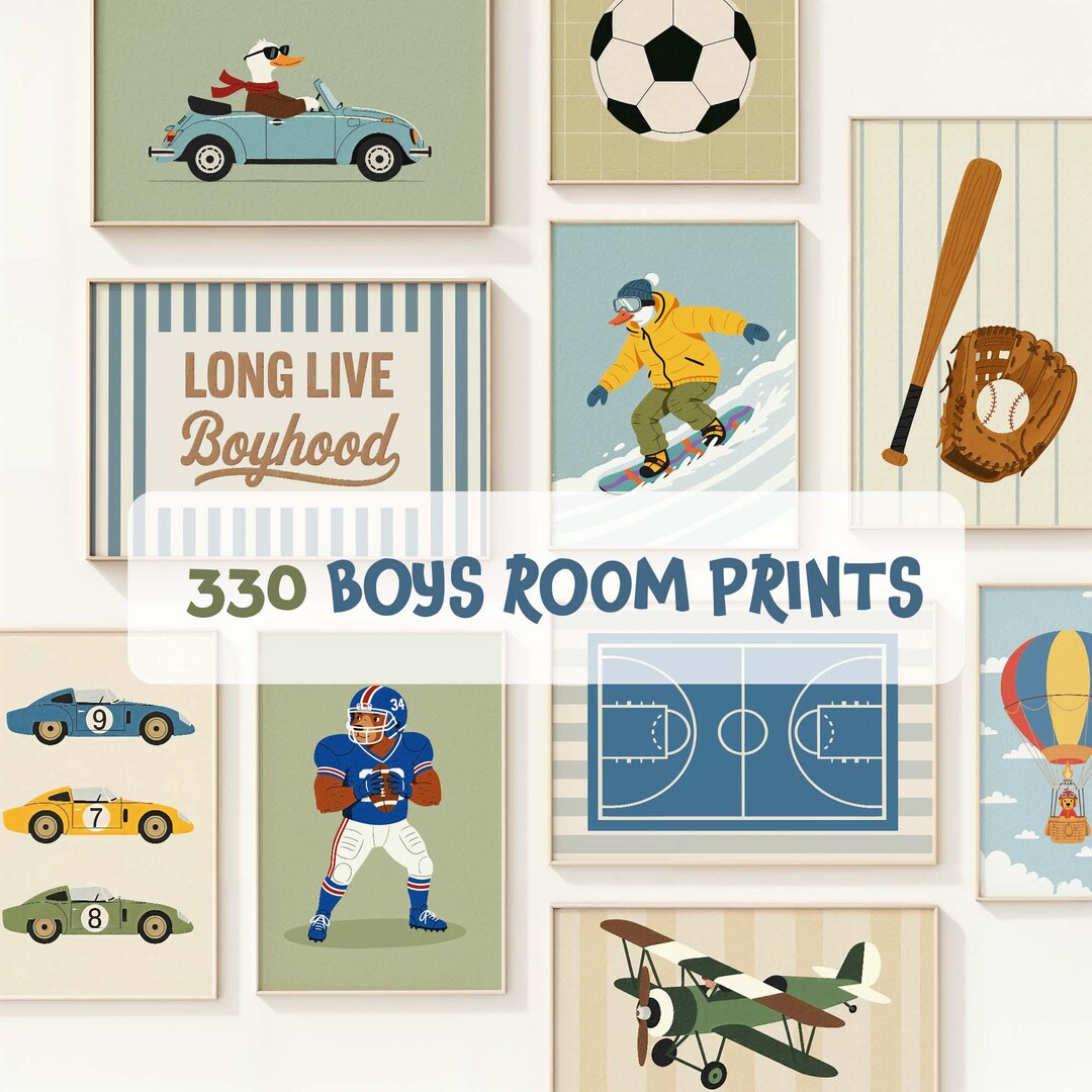 330 Retro Boys Room Wall Art Bundle Nursery Prints Kids Room Decor Baby ...