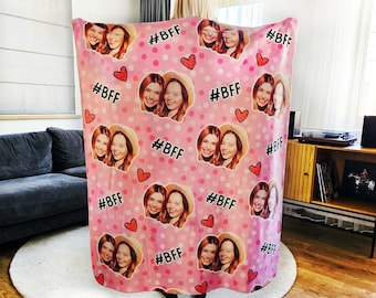 Personalized Photo Blanket, Custom Best Friend Throw, BFF Picture Blanket, Soft Friendship Gift for Her