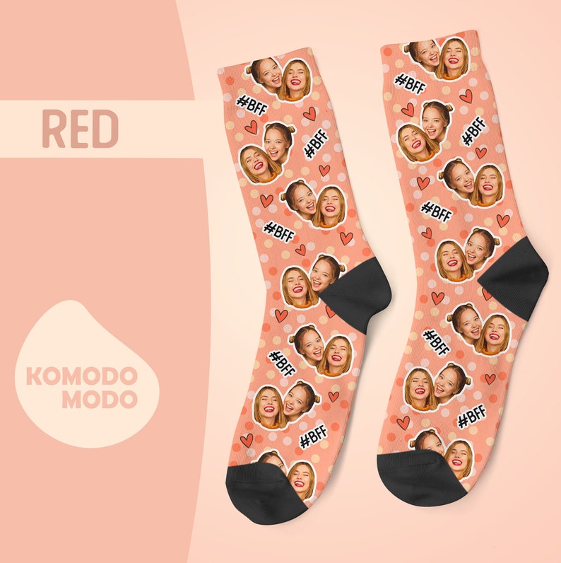 Calcetines faciales personalizados, calcetín personalizado con foto de mejores amigos, cara con imagen en calcetines, regalo fotográfico divertido personalizado para ella, él, amigos BFF, 1BFF imagen 6