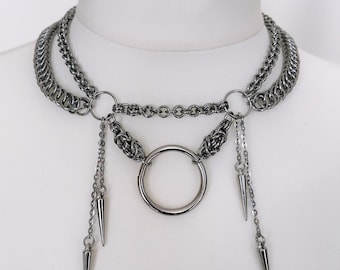 Chainmail O-ringchoker | Roestvrijstalen ketting met stekels