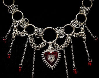 Chainmail Vampir Halskette | Gothic Blut Schmuck | Witchcore Zubehör | Halloween-Kostüm-Halskette
