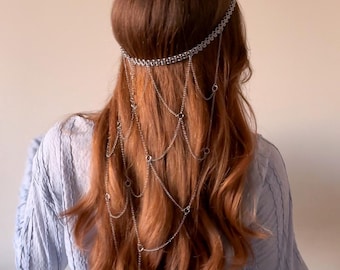 Medieval Chainmail Headpiece | Stainless Steel Bridal Hair Jewelry | Fantasy Wedding Headpiece