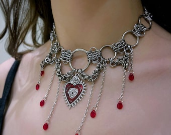 Viktorianische Kettenhemd Hochzeit Halskette | Gothic Herz Choker