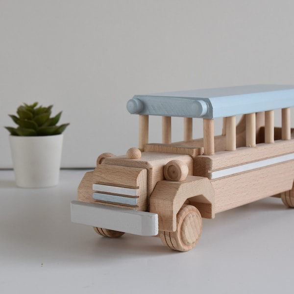 Wooden schoolbus model - Wooden nursery decor - Eco friendly accessories - Bus decor - Vintage style decoration