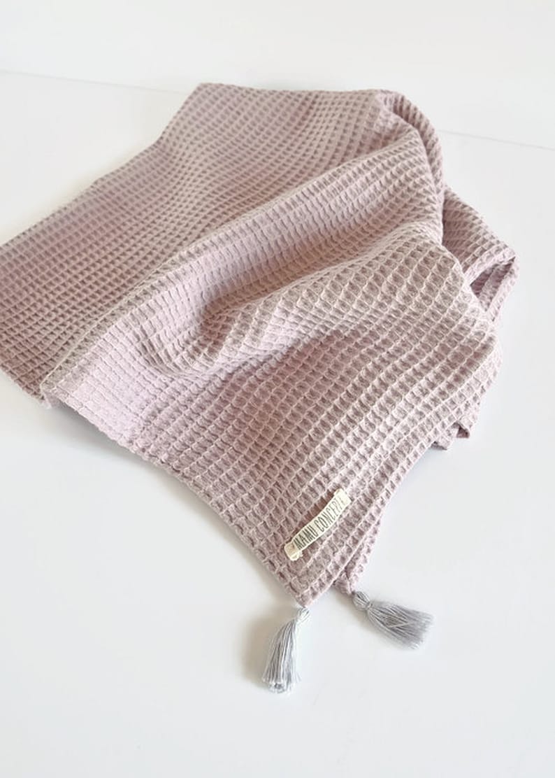 Dusty rose baby blanket Boho baby blanket with mini tassels Etsy